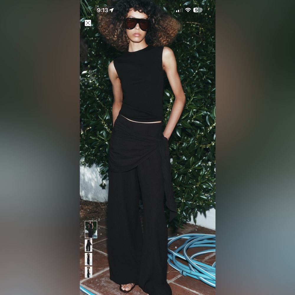 Zara Scarf Wide Leg Pants - Black